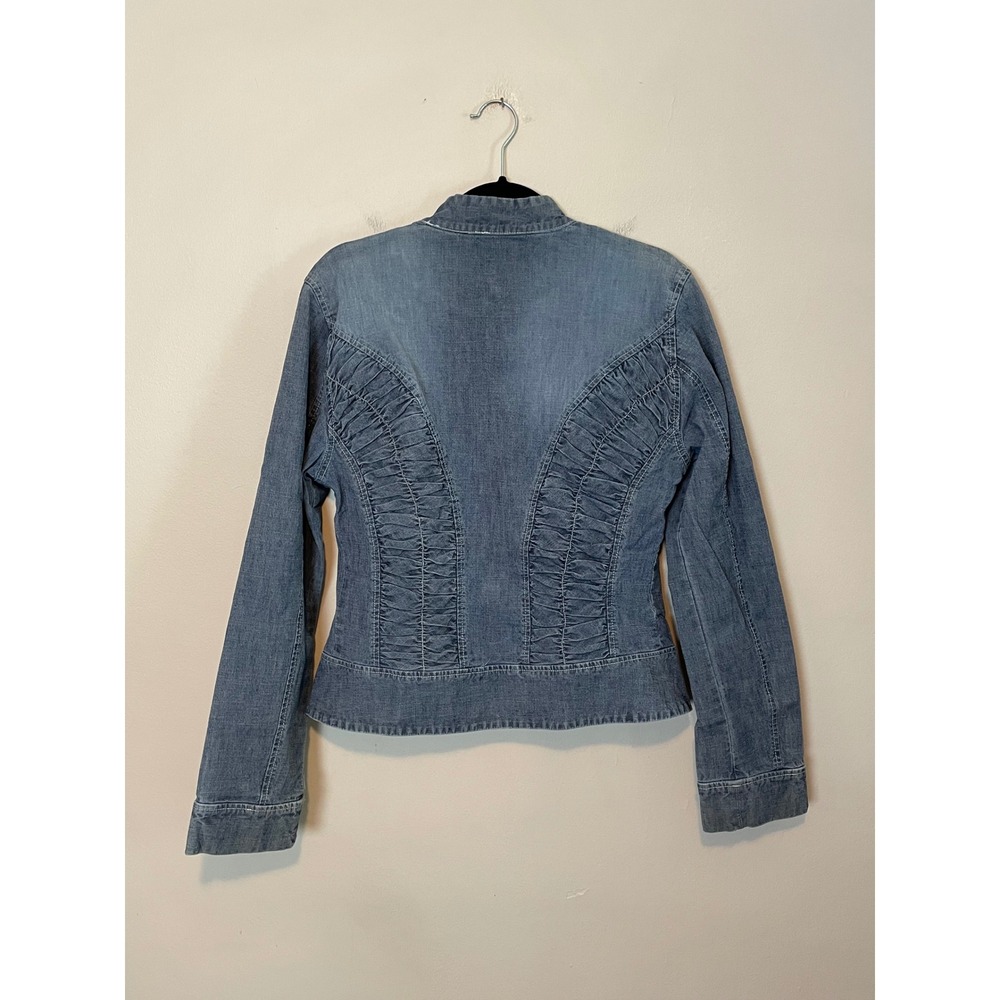 Lady Enyce 90s Streetwear Y2K Ruched Lightweight Denim Jacket Blue XXL Zip Front - Picture 5 of 8